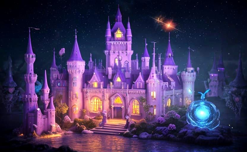 Ethereal Castle Scene in Vibrant Artistic Realism