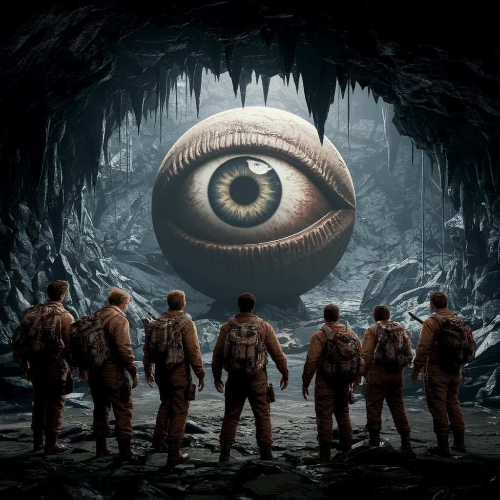 Wearied Explorers Encounter Gigantic Eye in Cave