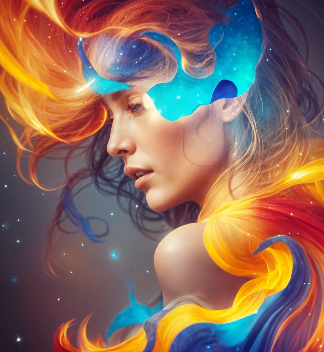 Woman Enwrapped in Glimmering Stars: Hyperrealistic CGI Art