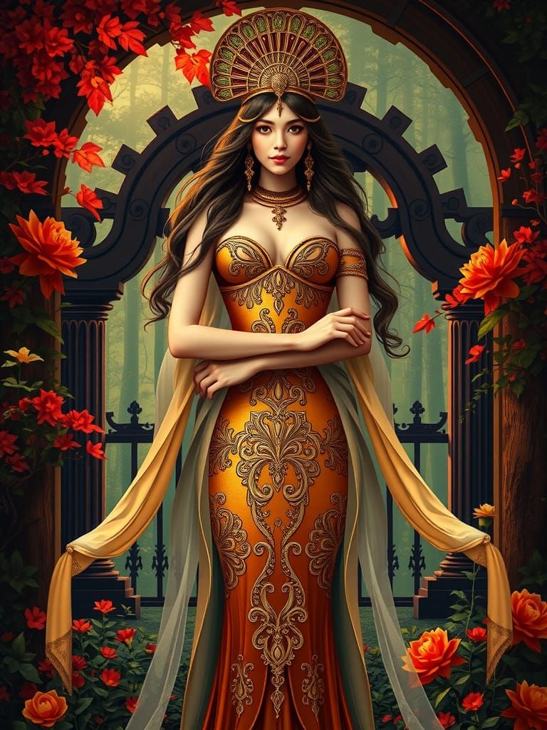 Goddess of Fortune in Woodcut Style