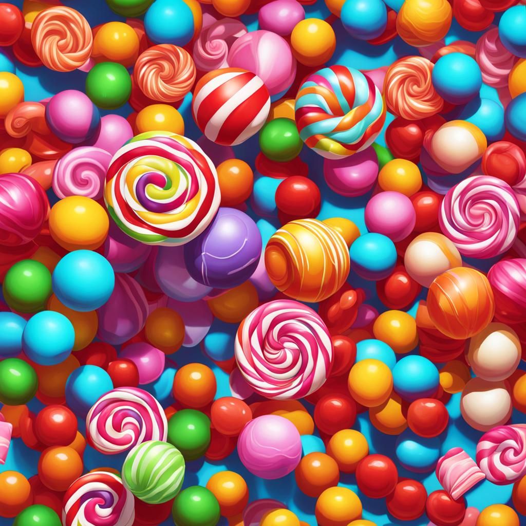 Whimsical Candy Balls in Hyperrealistic Digital Illustration