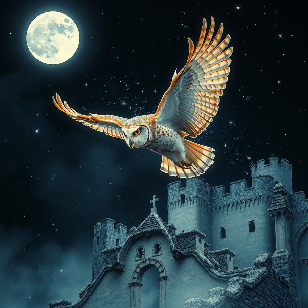 Owl Soaring Through Starry Night, in Unreal Engine Style