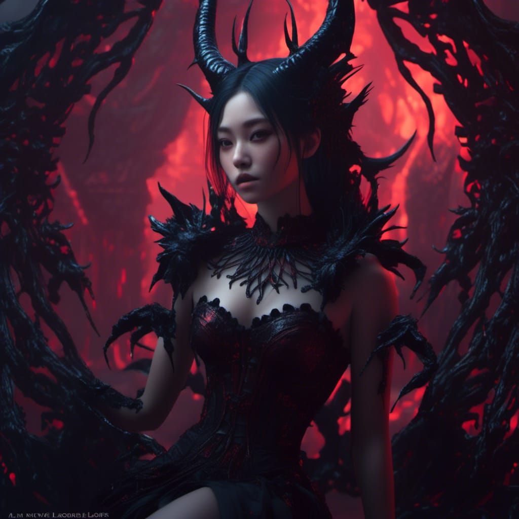 Beautiful Demon Girl in Dark Fantasy Style