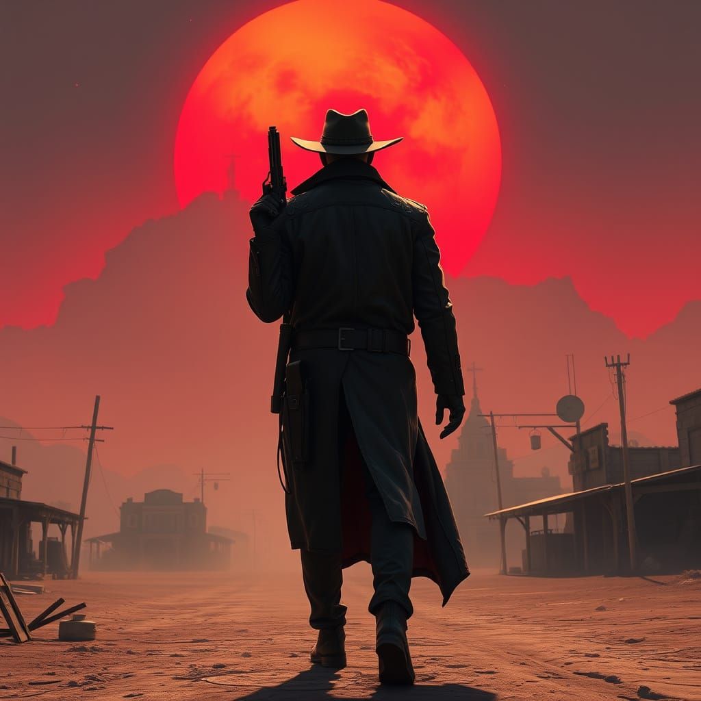 Gunslinger Against Crimson Alien Sunset