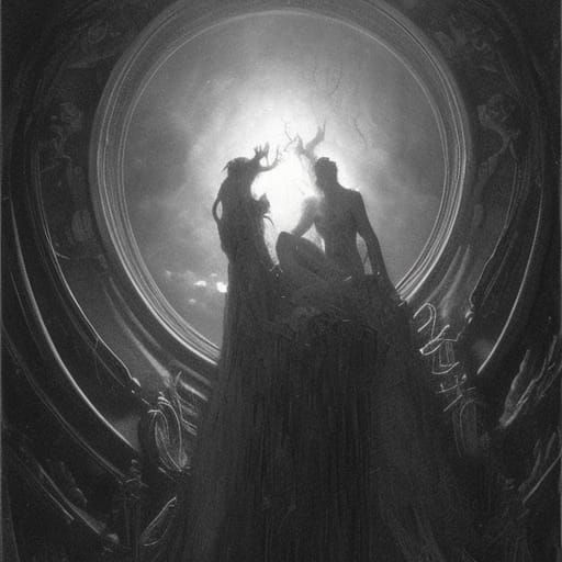 Dark Goddess Devouring a Man: Horror Illustration