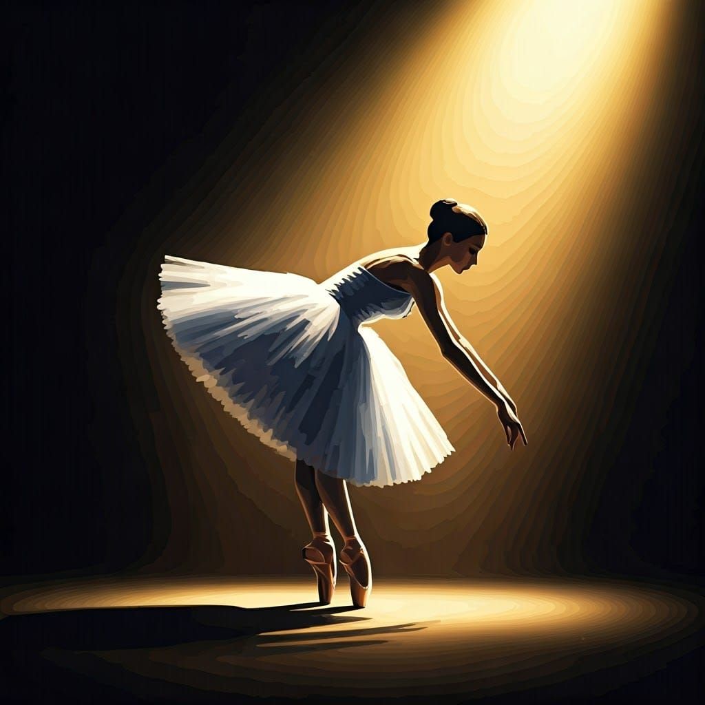 Ballerina's Elegant Curtsey in Dramatic Lighting