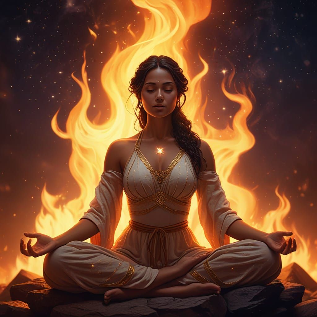Mystic Meditation by Firelight: A Digital Painting