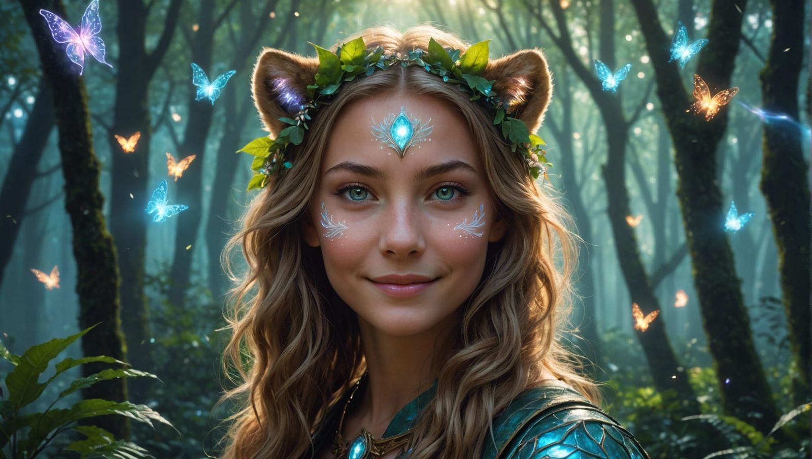 Ethereal Liontaur Girl in Glowing Forest