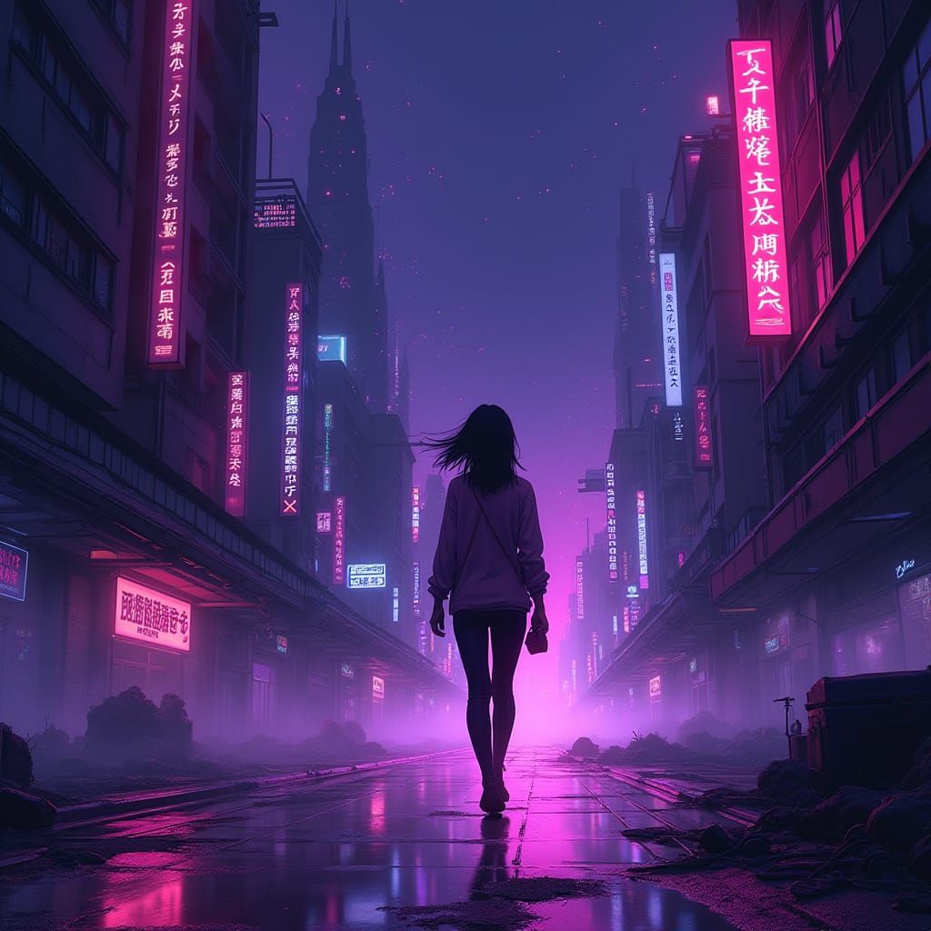 Cyberpunk Cityscape at Night in Retrowave Style