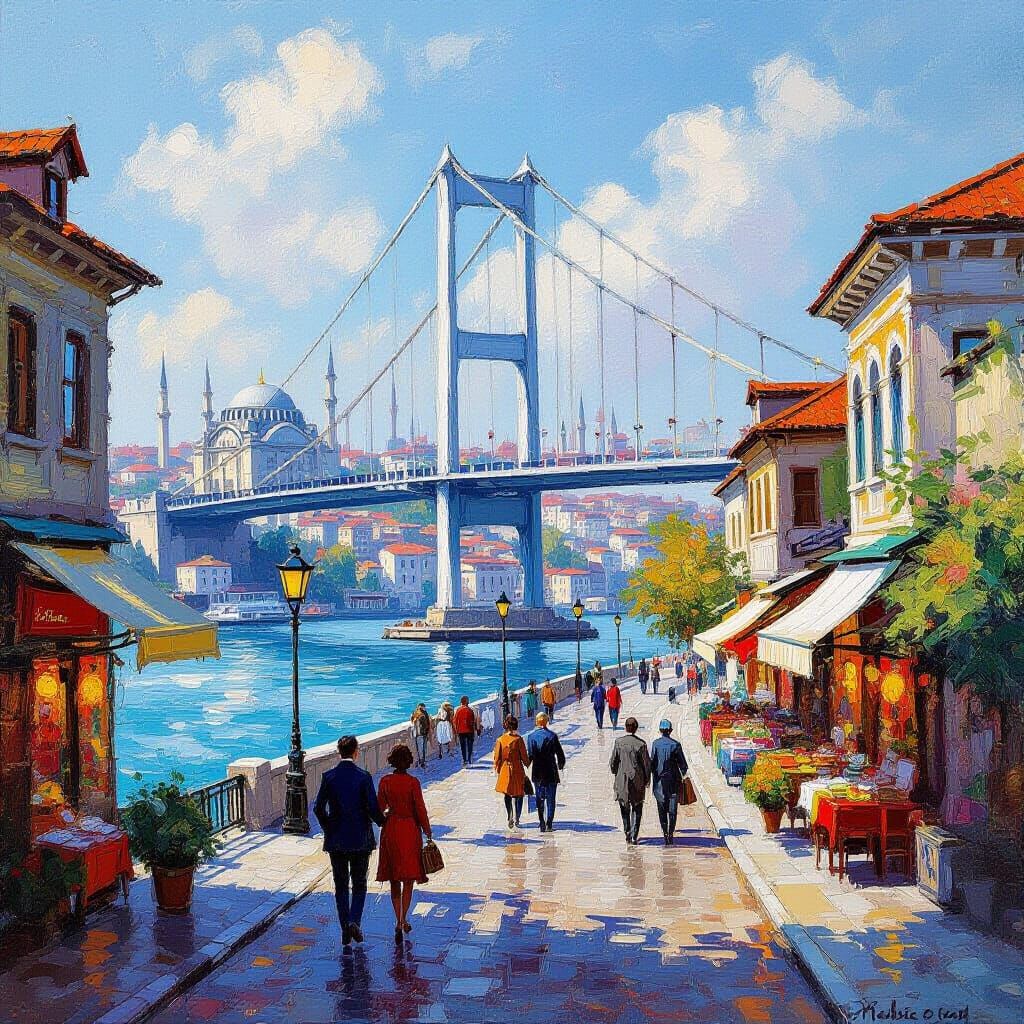 Bosphorus Bridge Istanbul Daytime Scene Vibrant Realistic St...