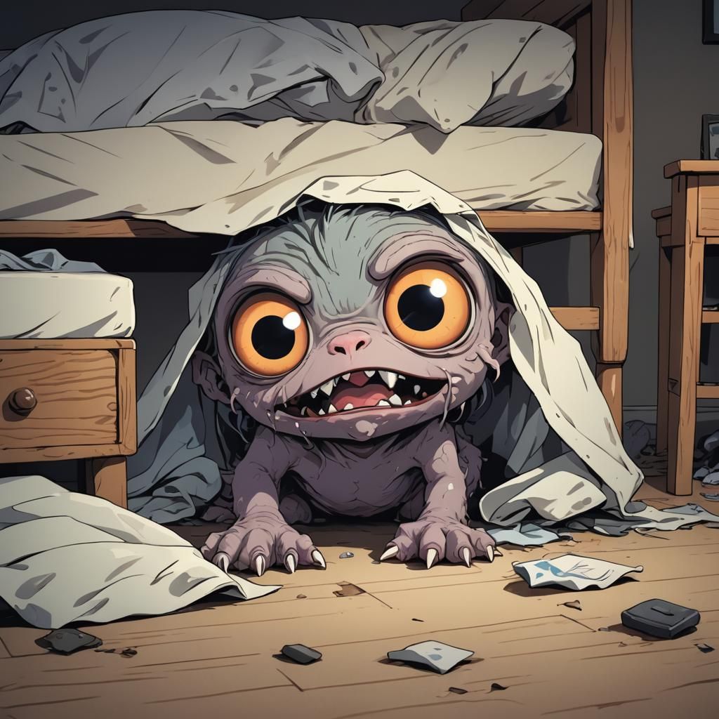 Small Monster Under Bed, Cel-Shaded Anime Art