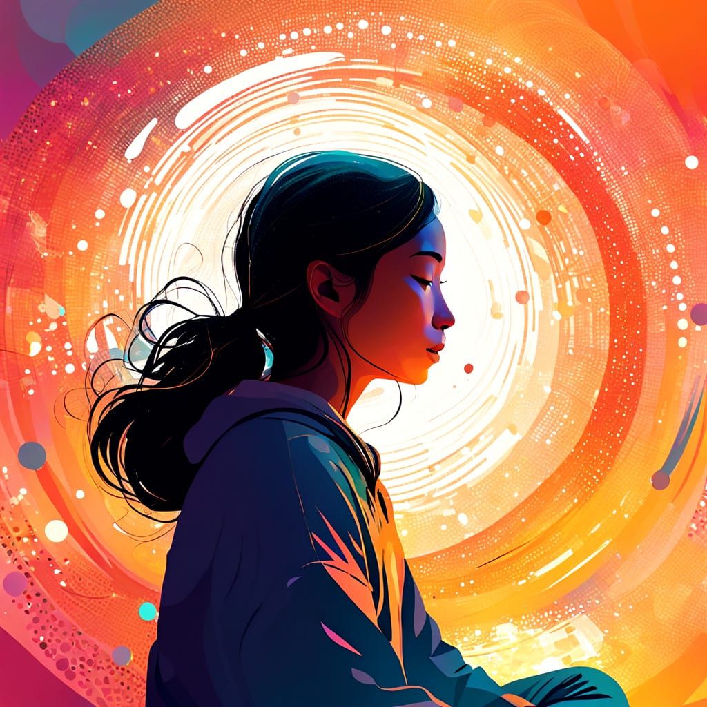 Meditating Figure in Luminous Color Vortex