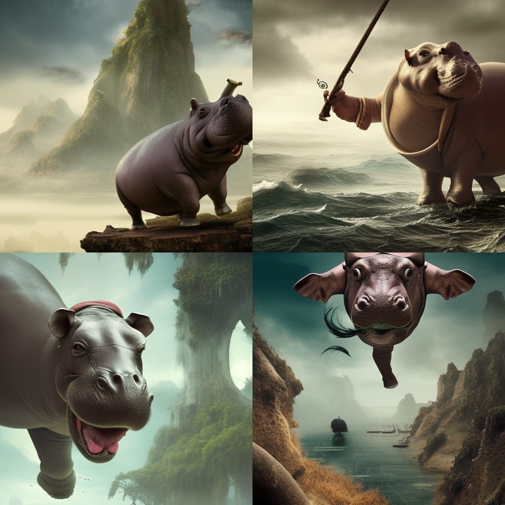 Epic Hippo Pirate in a Digital Matte Painting