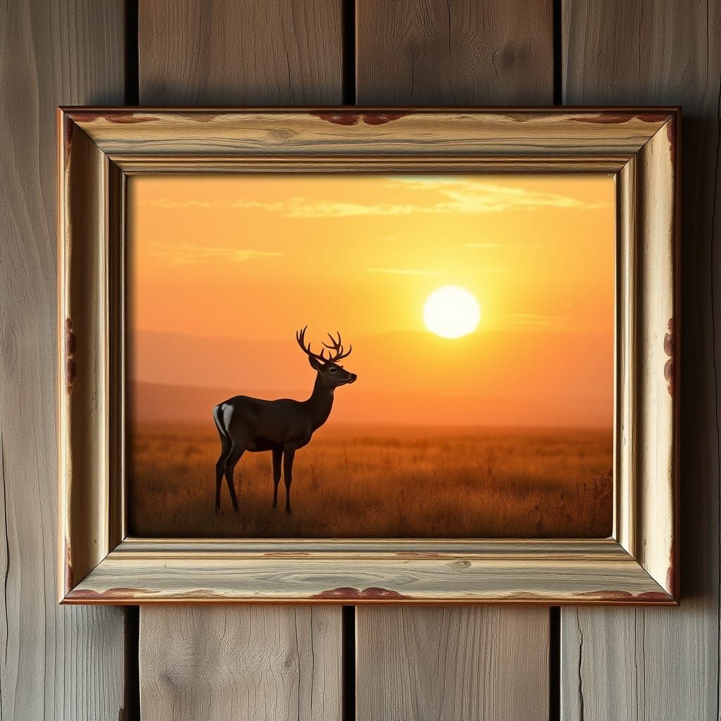 Deer in Sunrise Landscape Vintage Photo Style
