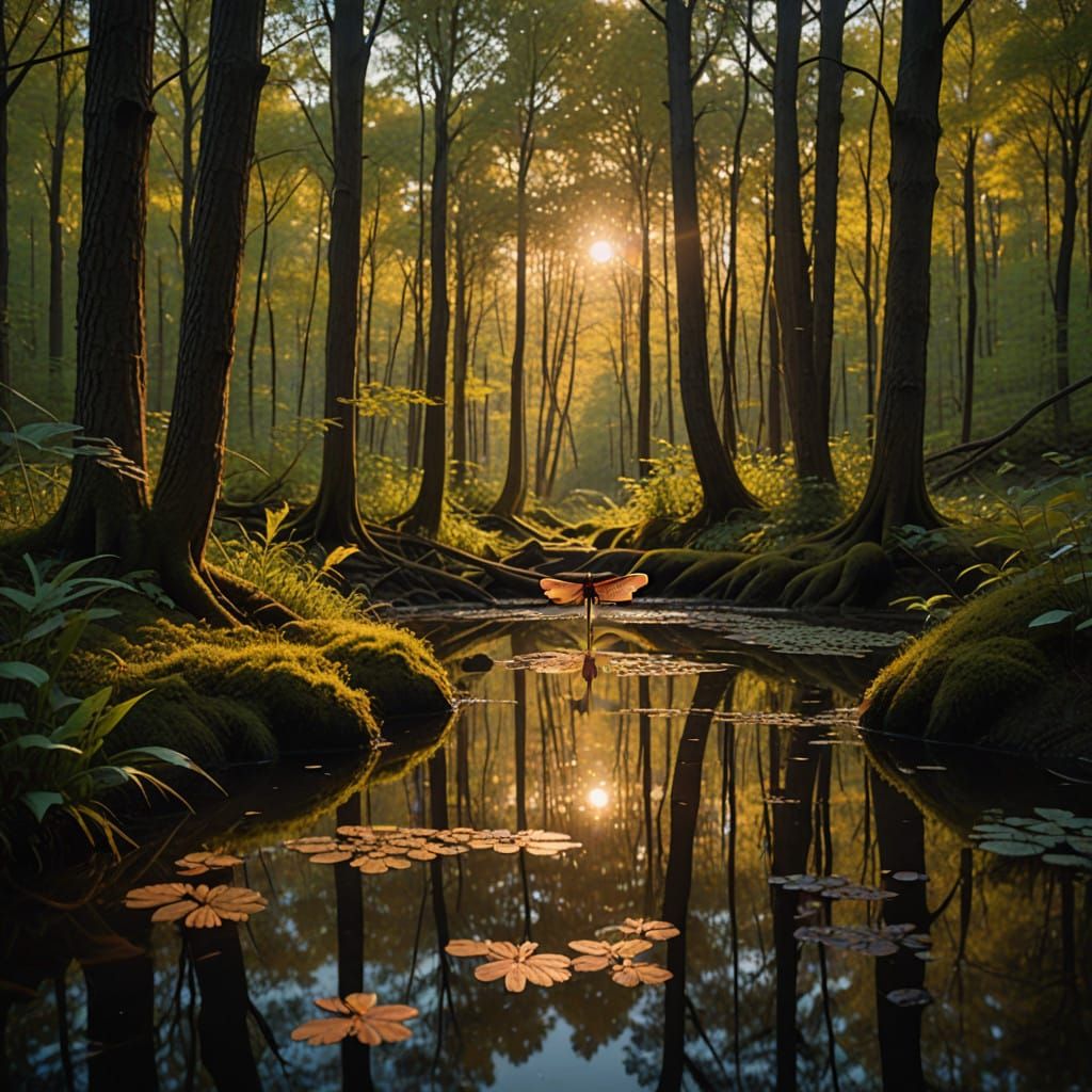Golden Forest at Dusk: A Tranquil Scene