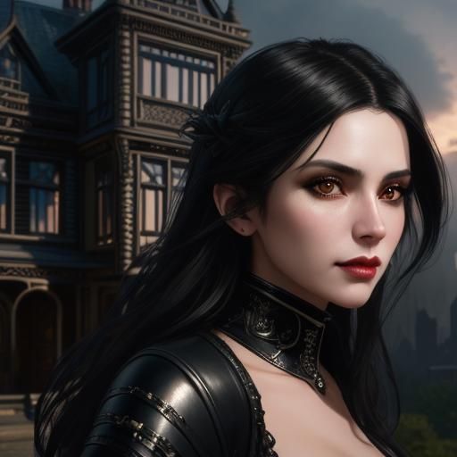 Dark-Haired Vampire in Black Leather: Gothic Portrait