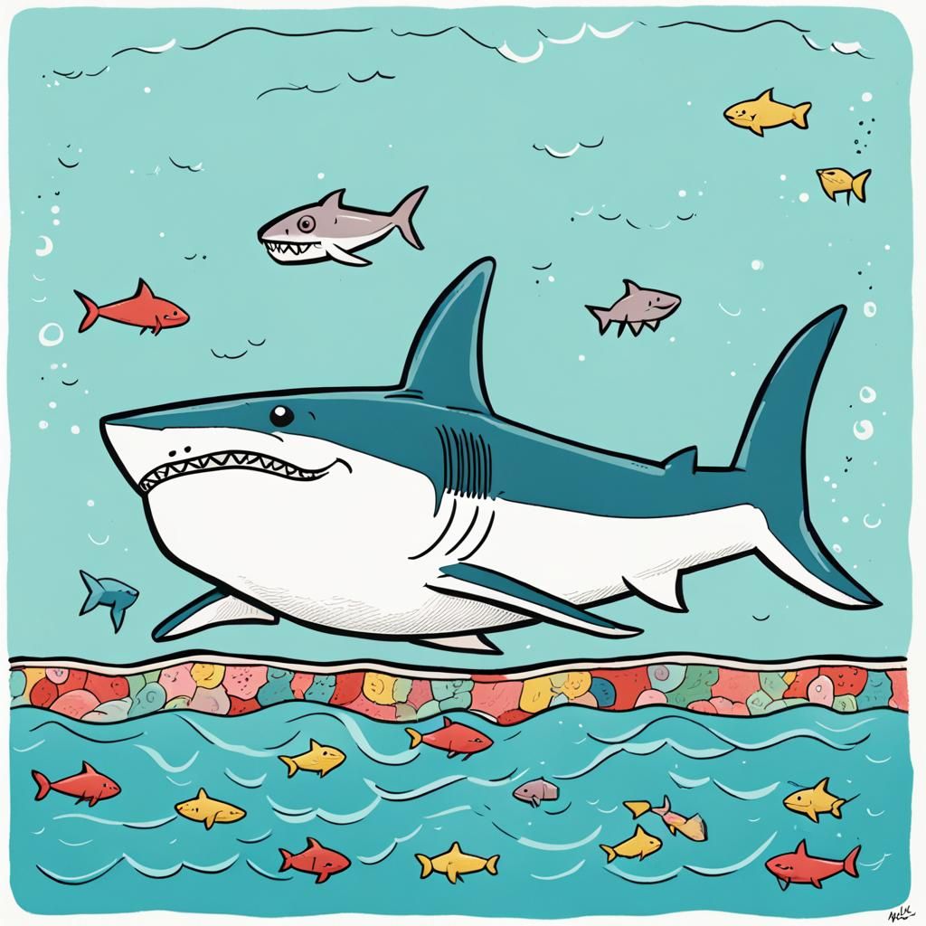 Cartoon Shark Illustration in Tracey Emin Style