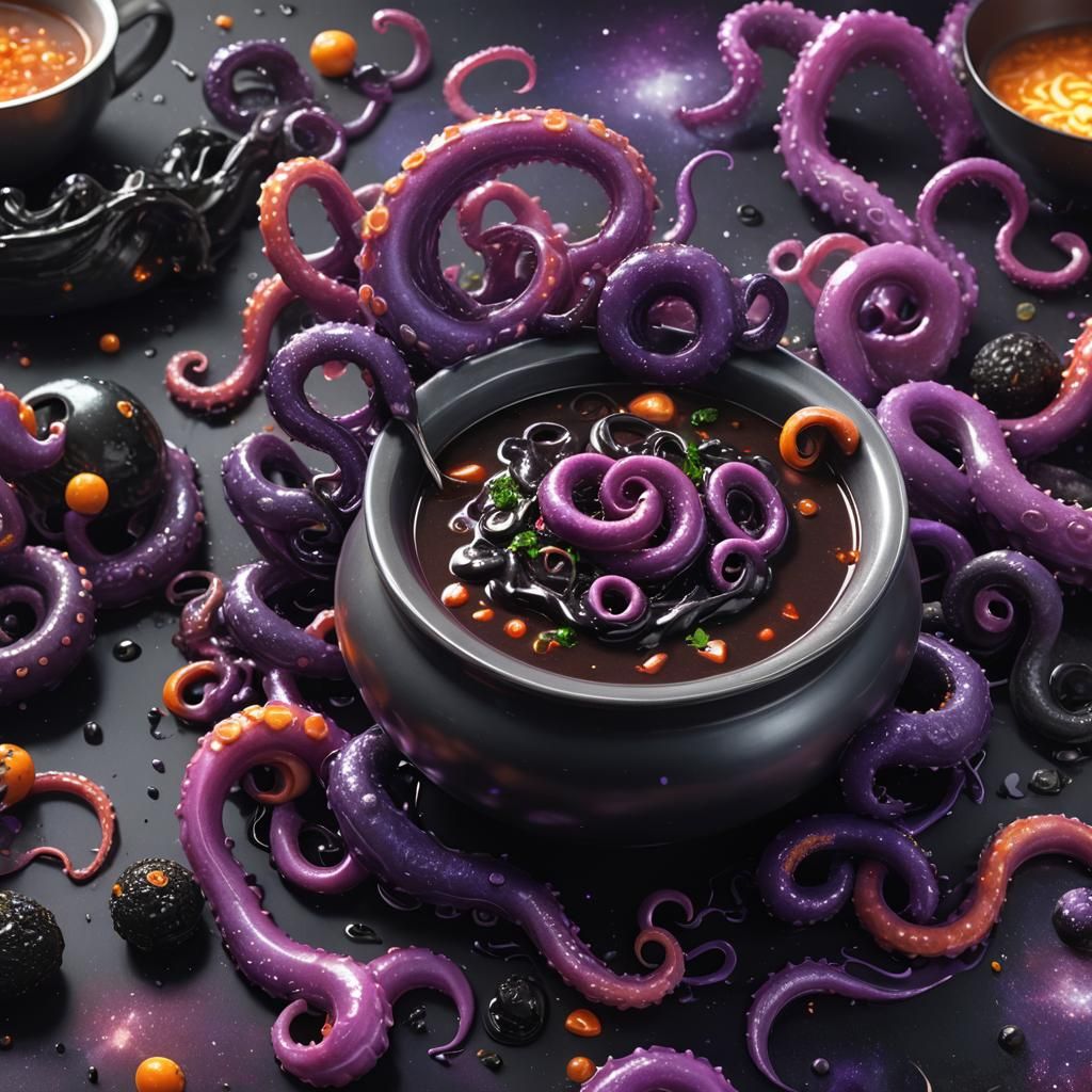 Black Soup with Purple Tentacles in Space