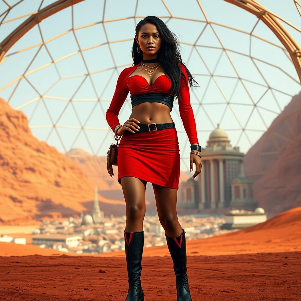 Fashionable Samoan Woman on Mars in Dome City
