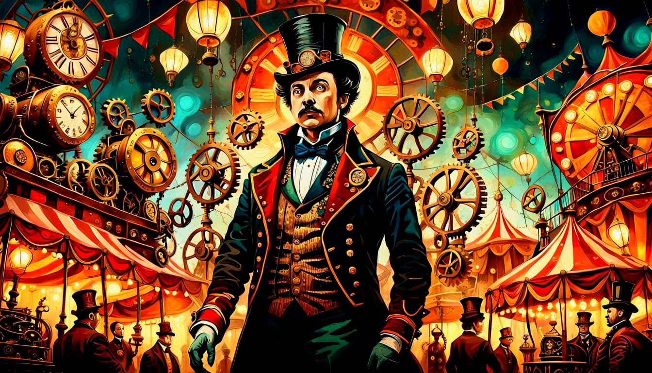 Steampunk Circus Powered by Clockwork, Oil Canvas
