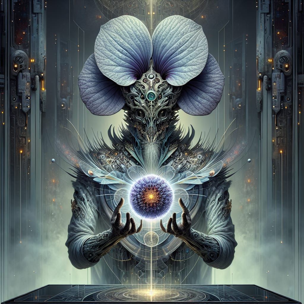 Bell Flower Creature Holds Cosmic Eclipse in Necrofunk Style