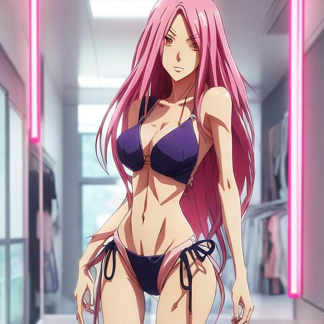 Anime Woman in Bikini Fitting Room, 4K