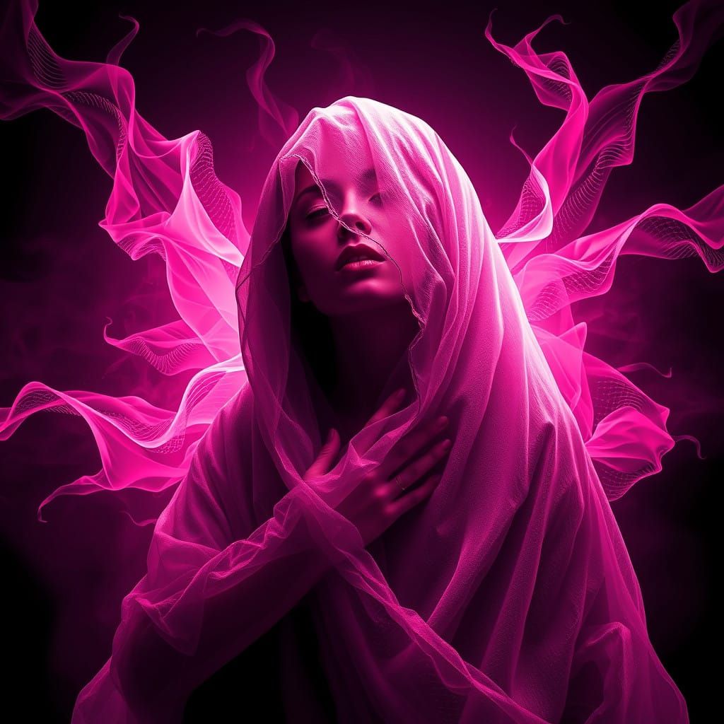 Mysterious Woman Emerge from Darkened Shroud in High Contras...