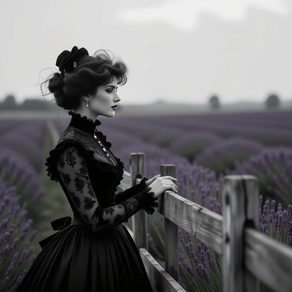 Melancholic Gibson Girl in Lavender Field