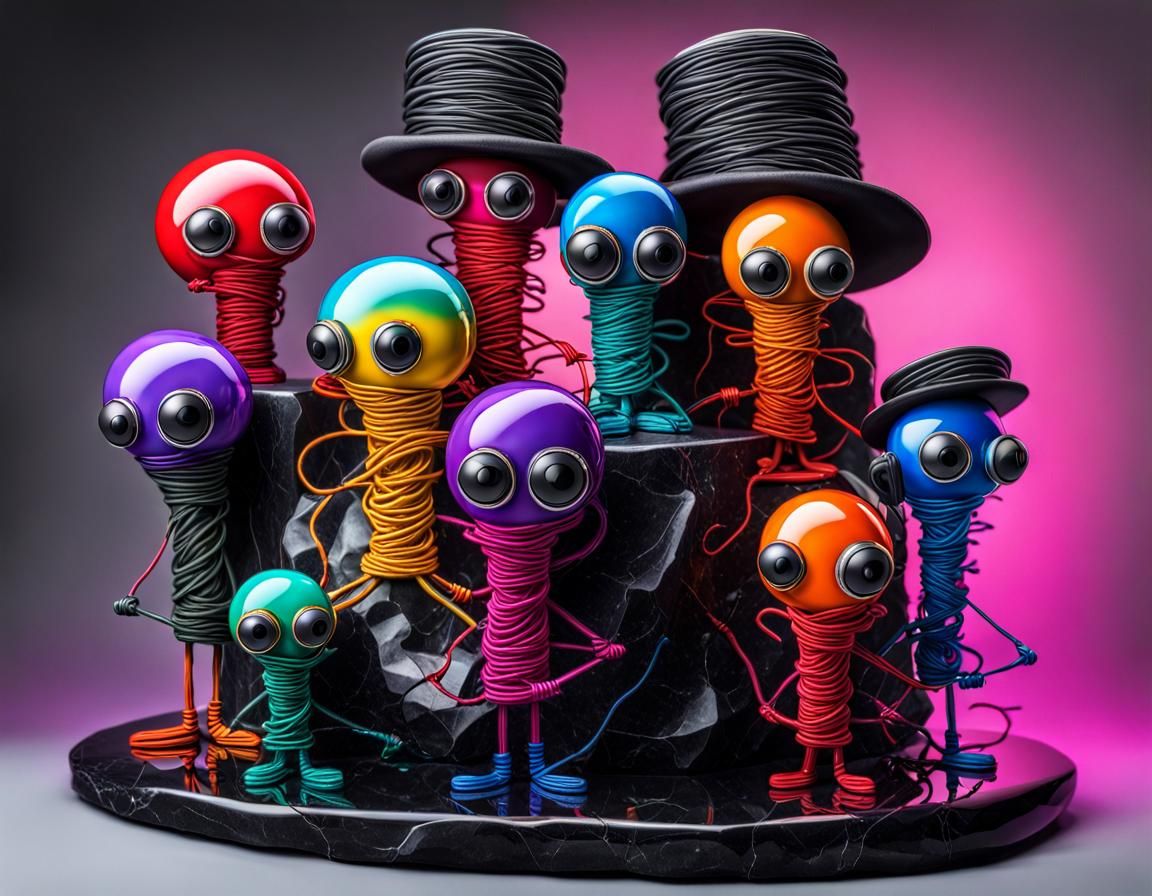 Googly-Eyed Wire People Family Photo in Hyperrealism