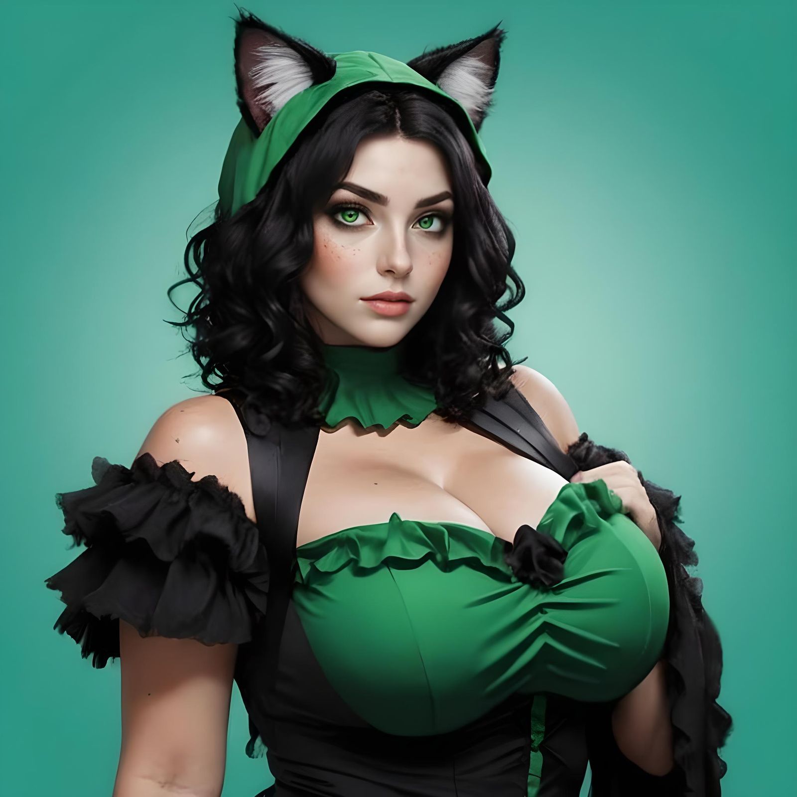 Flirty Cajun Woman with Cat Ears in Rave Scene