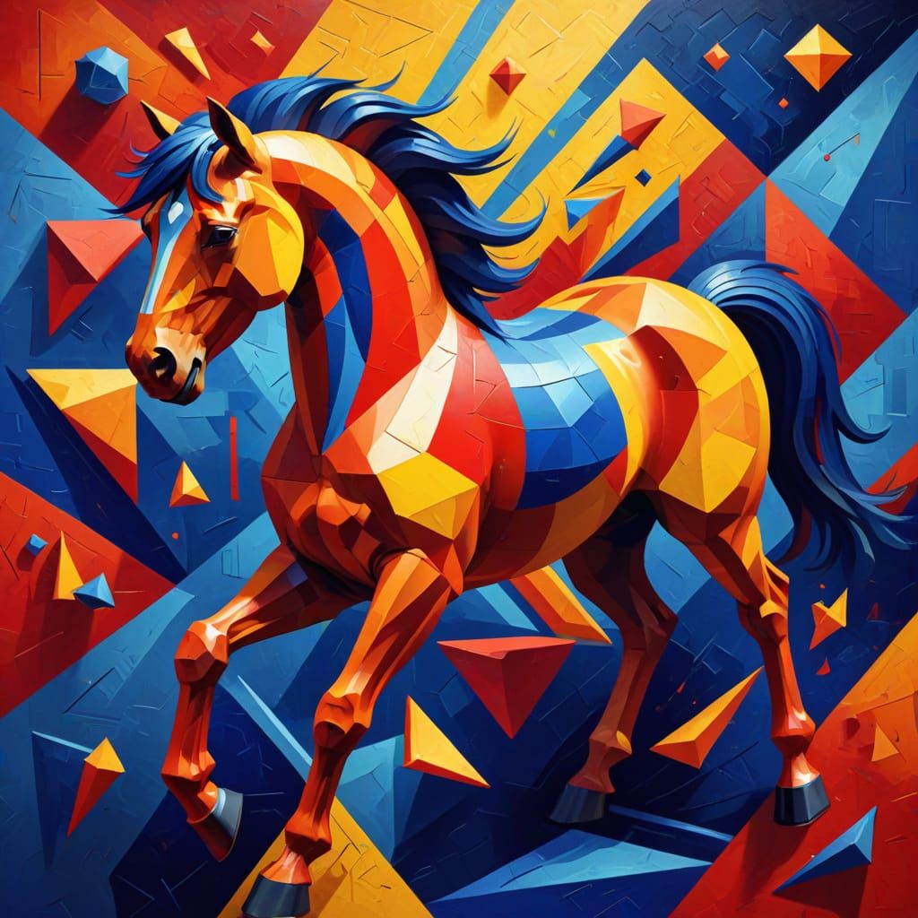 Cubist Horse in Vibrant Motion