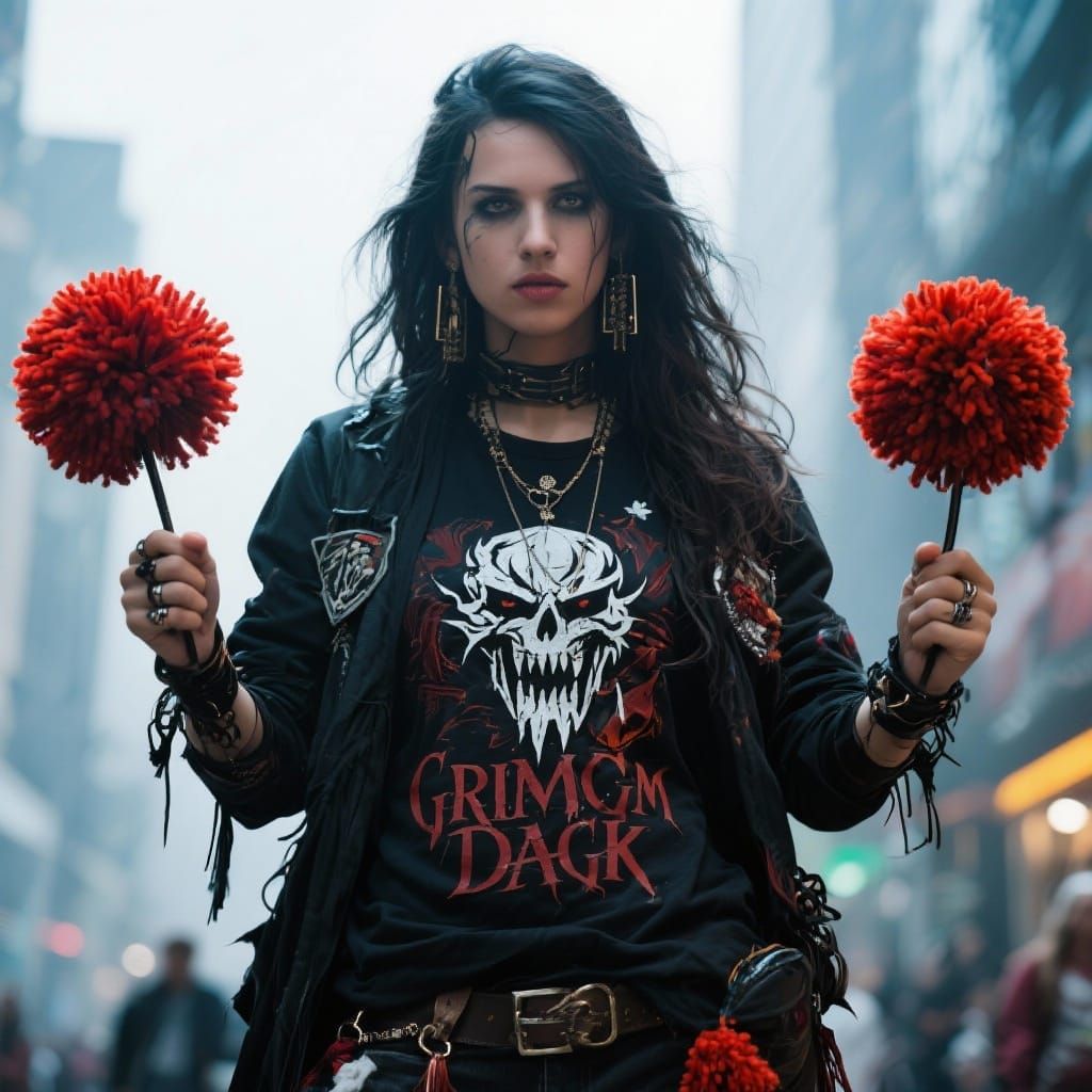 Grimdark Style with Playful Pom Poms