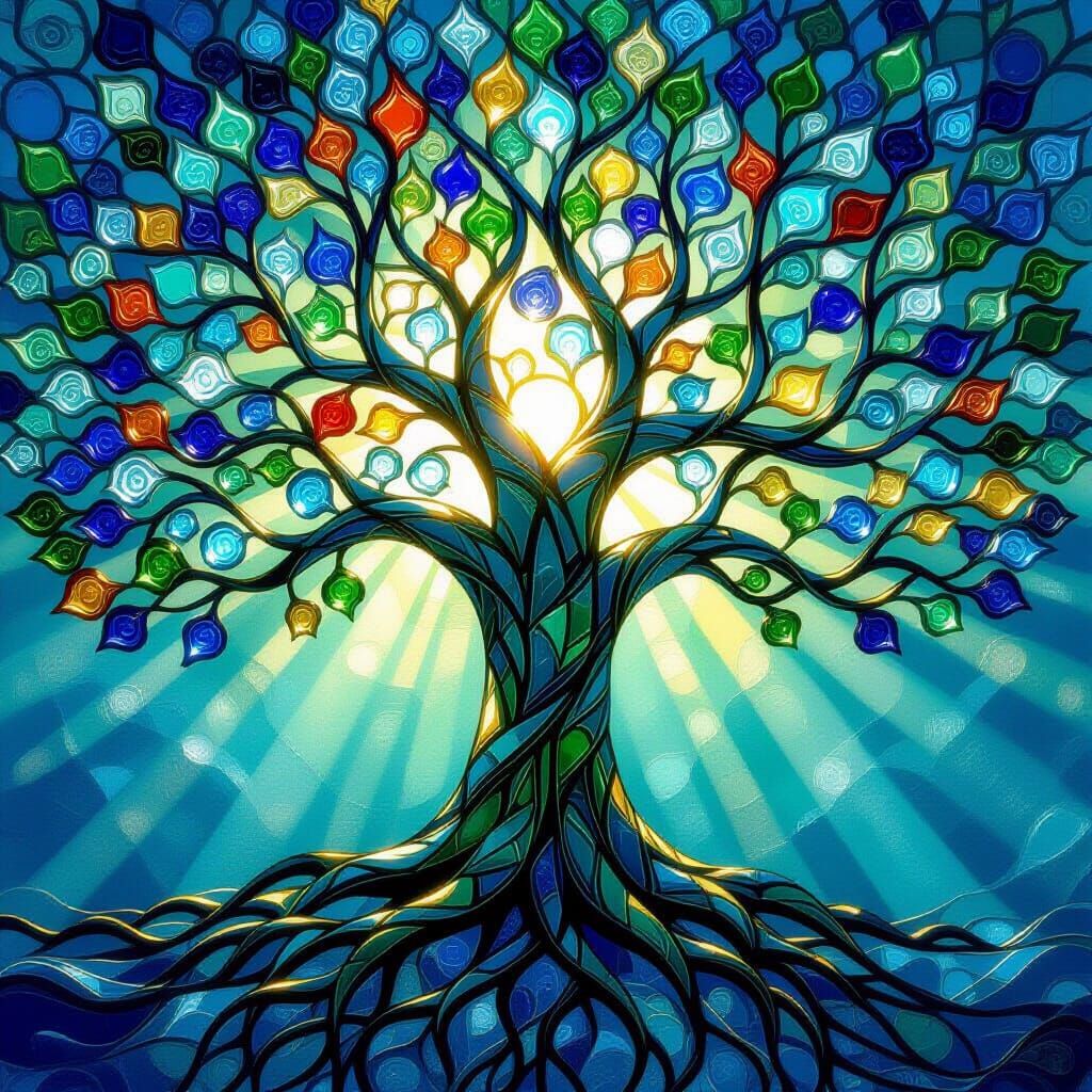 Majestic Sea Glass Tree Of Life Illuminated