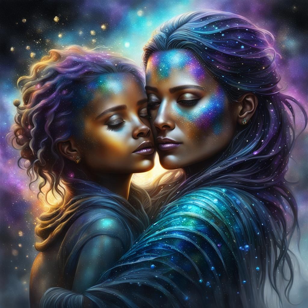 Mother and Child Portrait in Watercolor and Ink