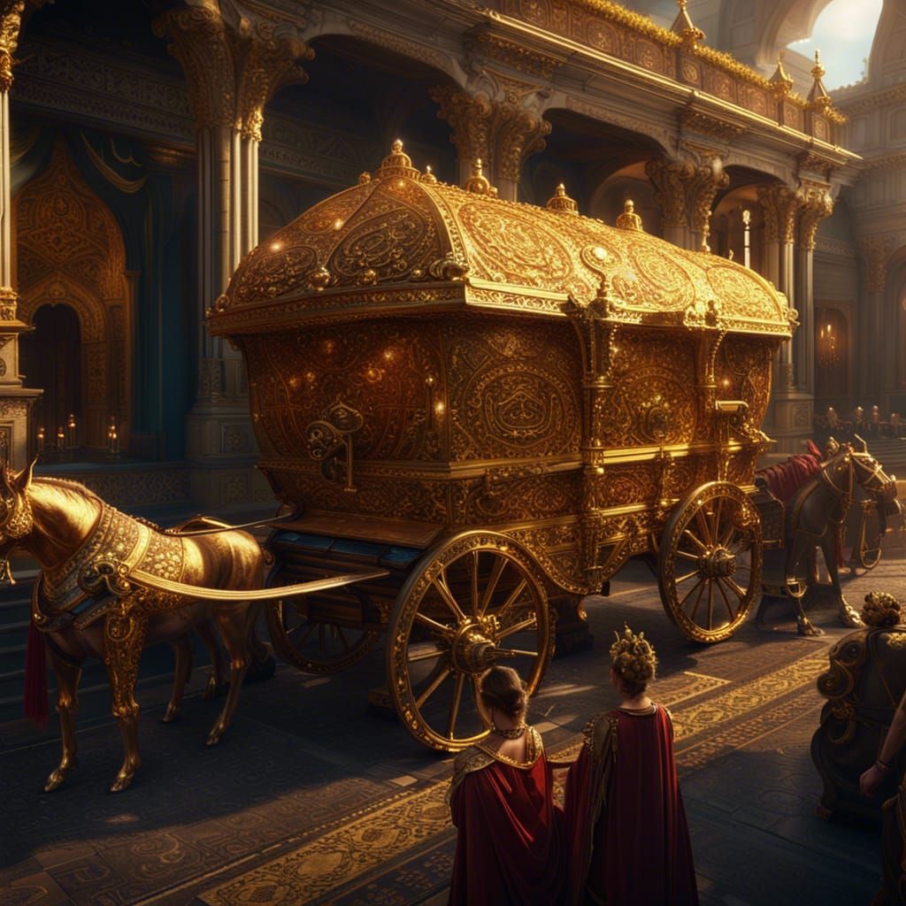 Wagons Transporting Gold to a Palace in Matte Painting
