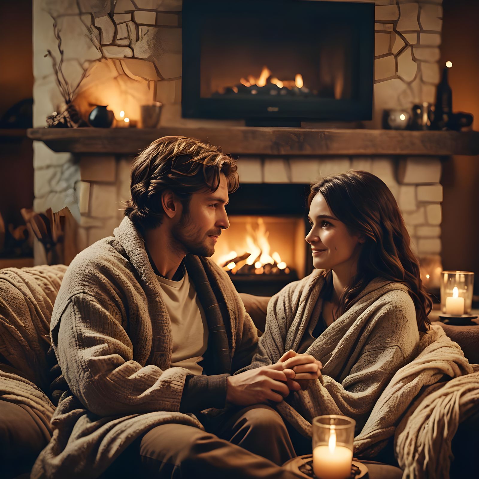 Romantic Evening by the Fireplace