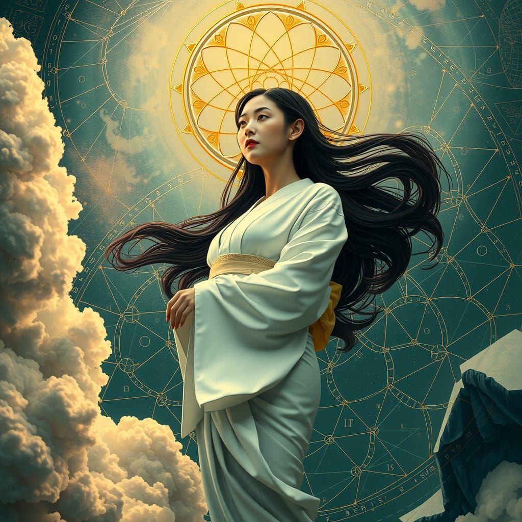 Serene Japanese Woman in Cosmic Void