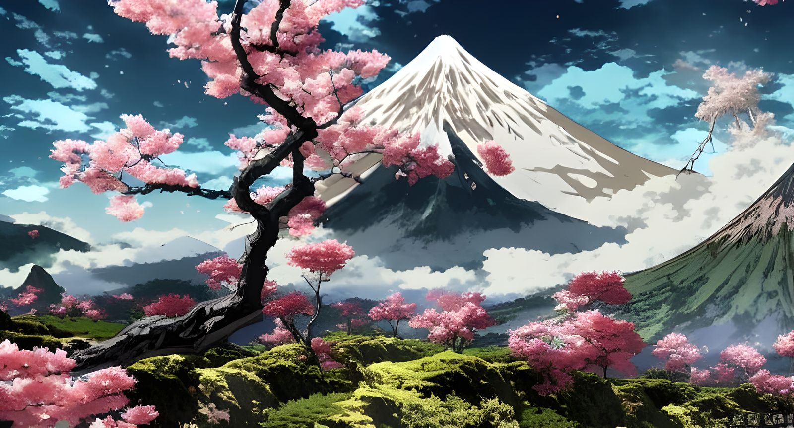 Sakura Volcano Eruption in Shonen Anime Style