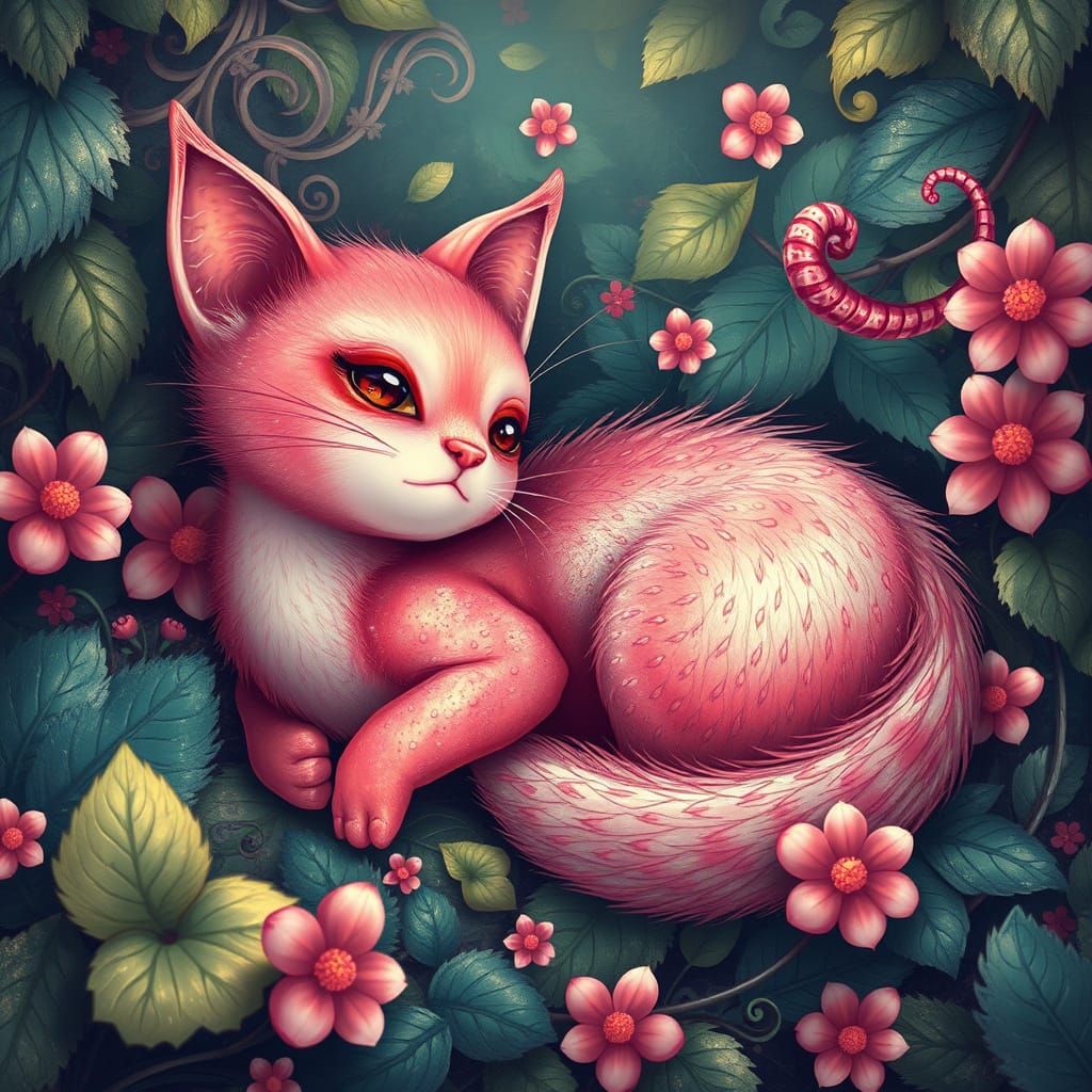 Whimsical Feline in a Dreamlike Landscape