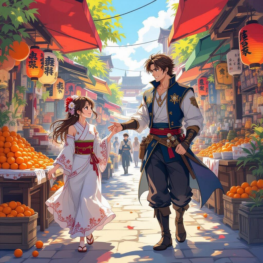 Young Adventurer Saved in Bustling Anime Marketplace