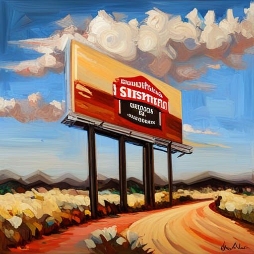 Vintage Billboard Ad in Expressionist Oil Painting Style