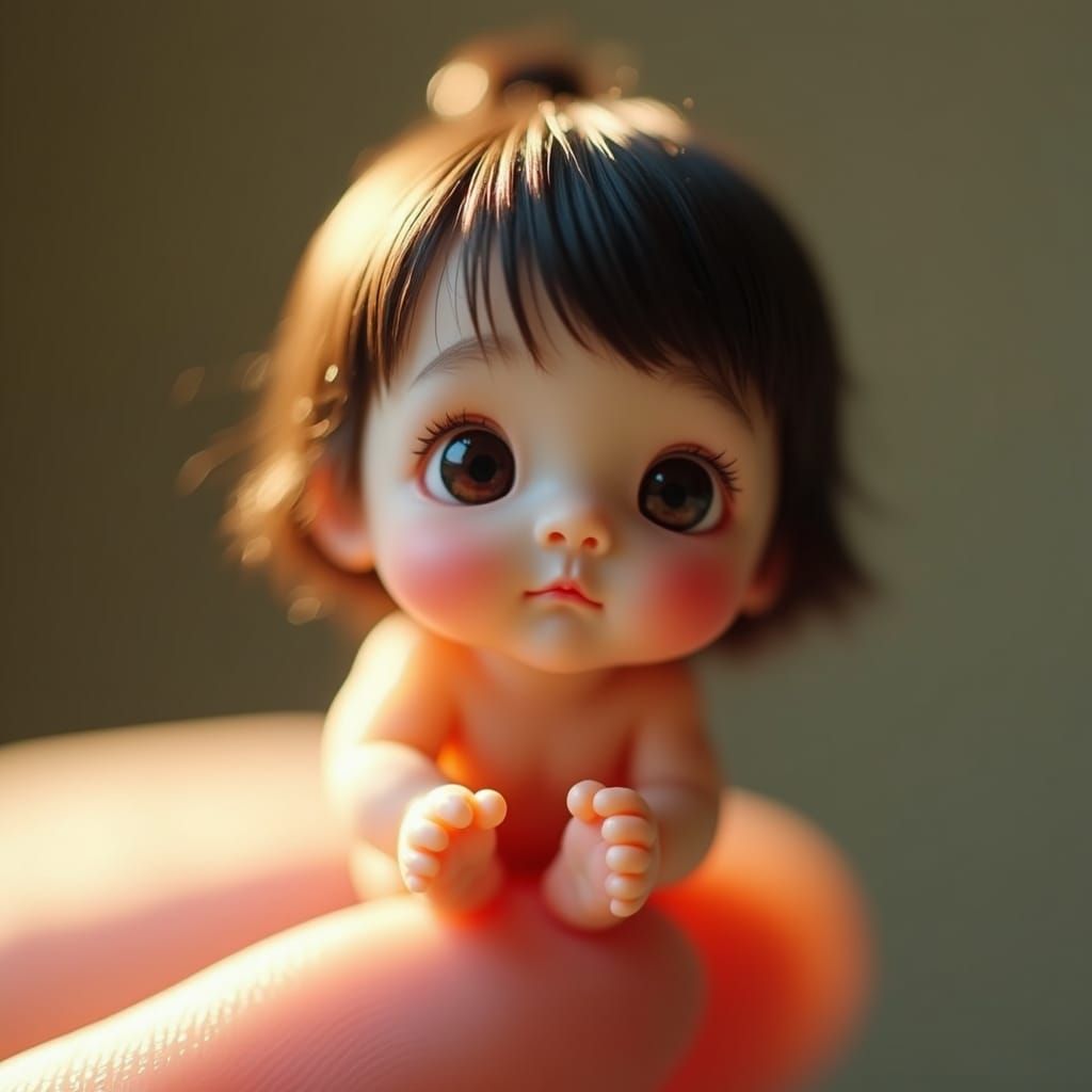 Thumb-Sized Japanese Girl with Inquisitive Expression