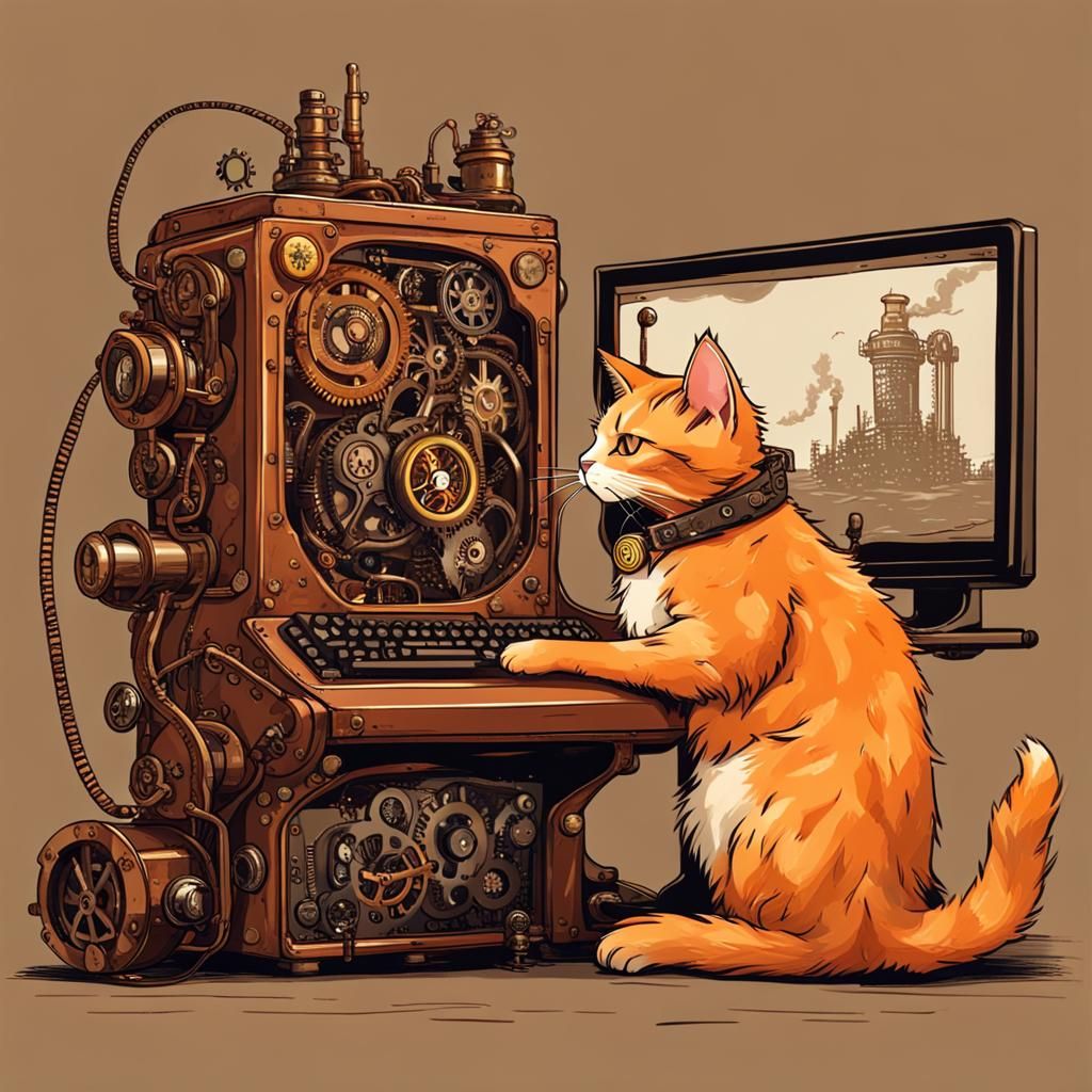 Orange Cat at Steampunk Gaming PC