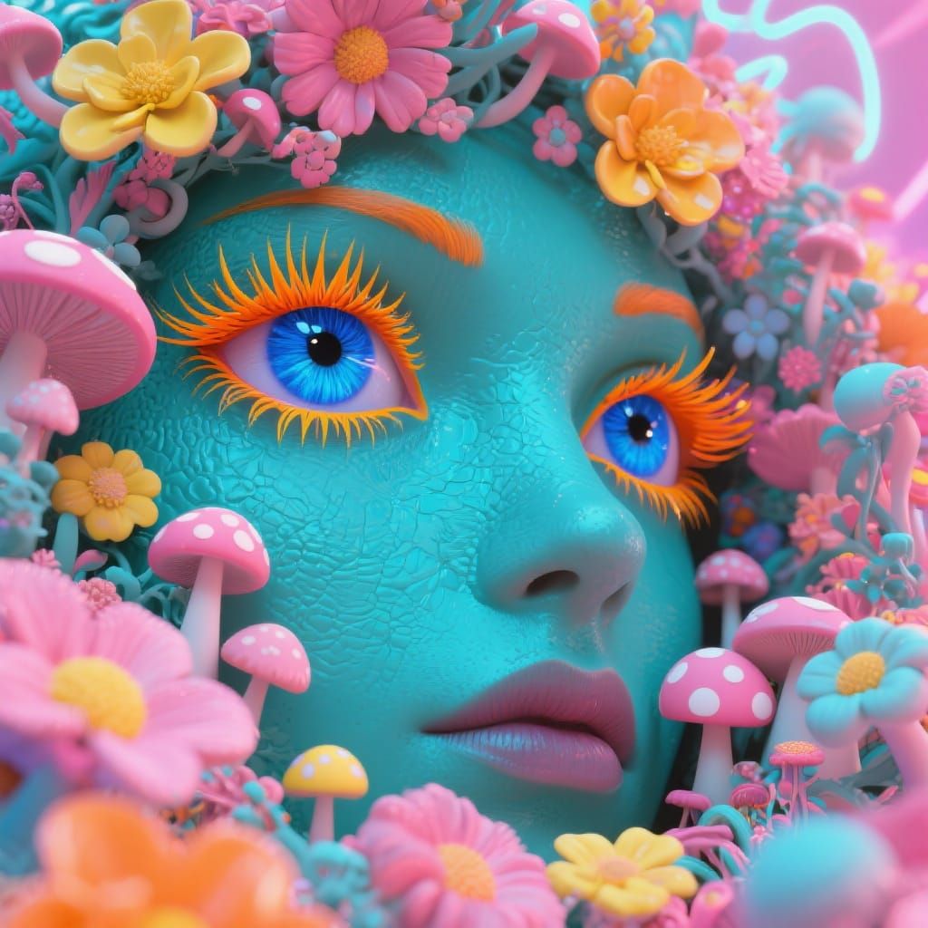 Surreal Eye with Teal Skin in Neon-Lit Futurism