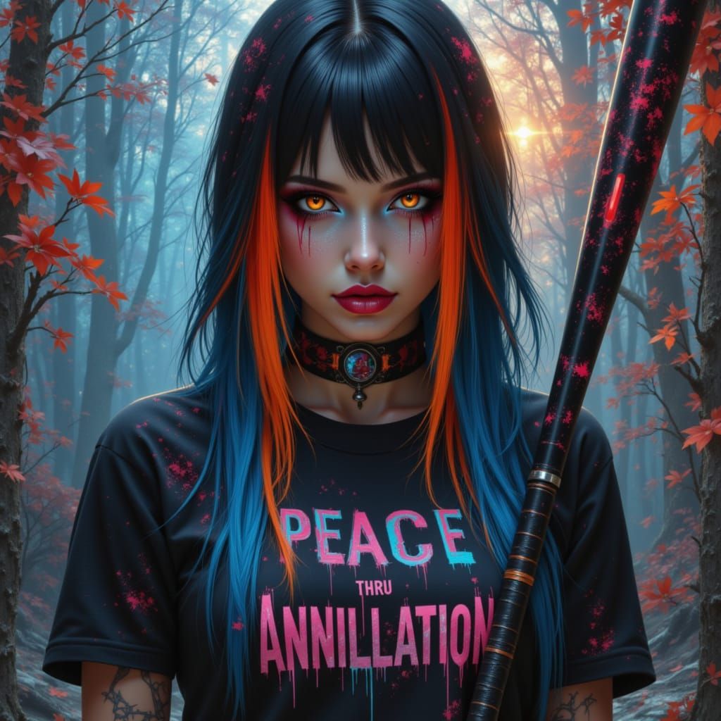 Goth Woman with Neon Hair in Dark Fantasy Style