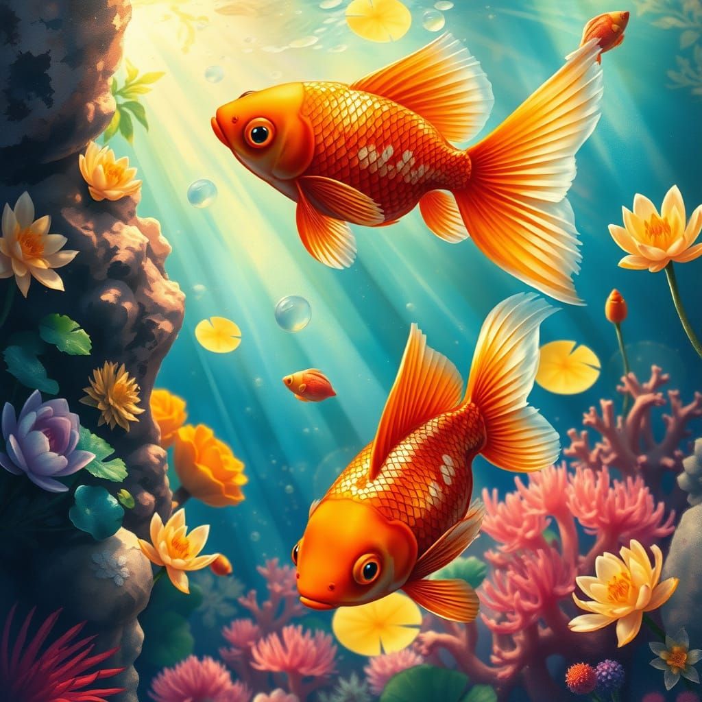 Whimsical Goldfish in a Vibrant Coral Reef