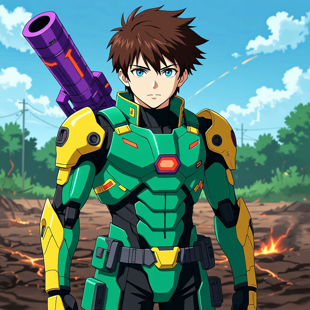 High-Tech Armored Teenager with Energy Cannon