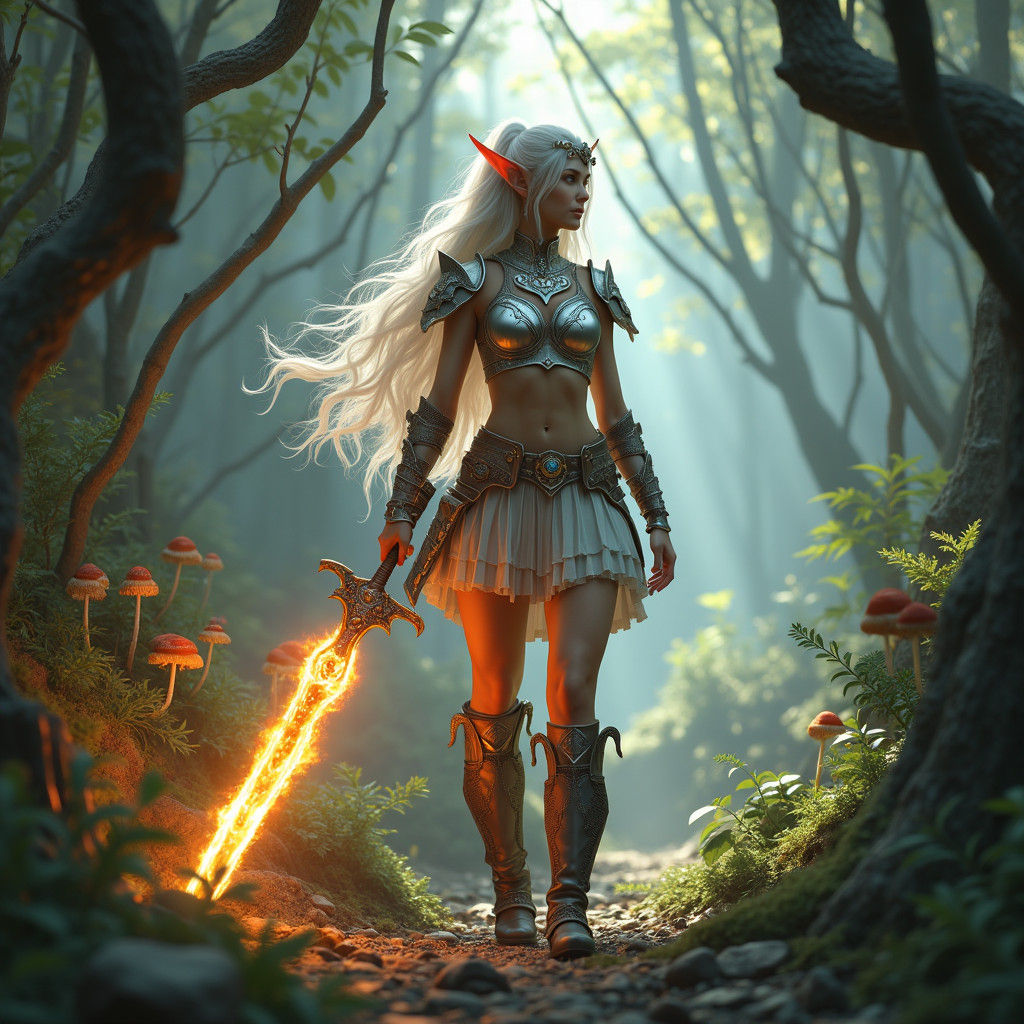 Elf Warrior in Mystical Forest