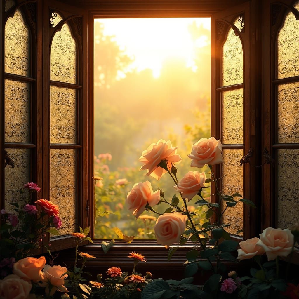 Peach Roses in Golden Light: A Digital Matte Painting