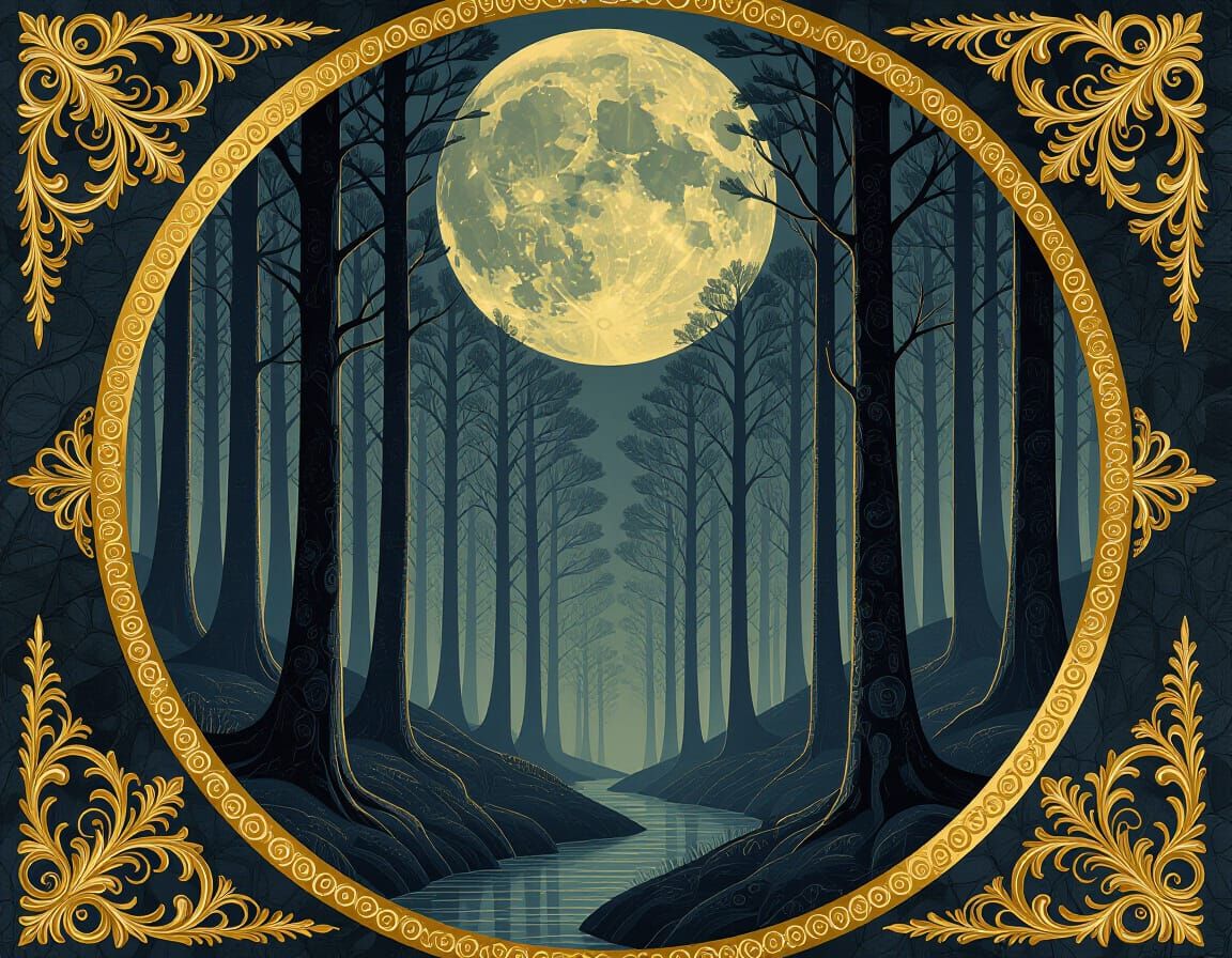 Mystical Moonlit Forest in Symbolist Style